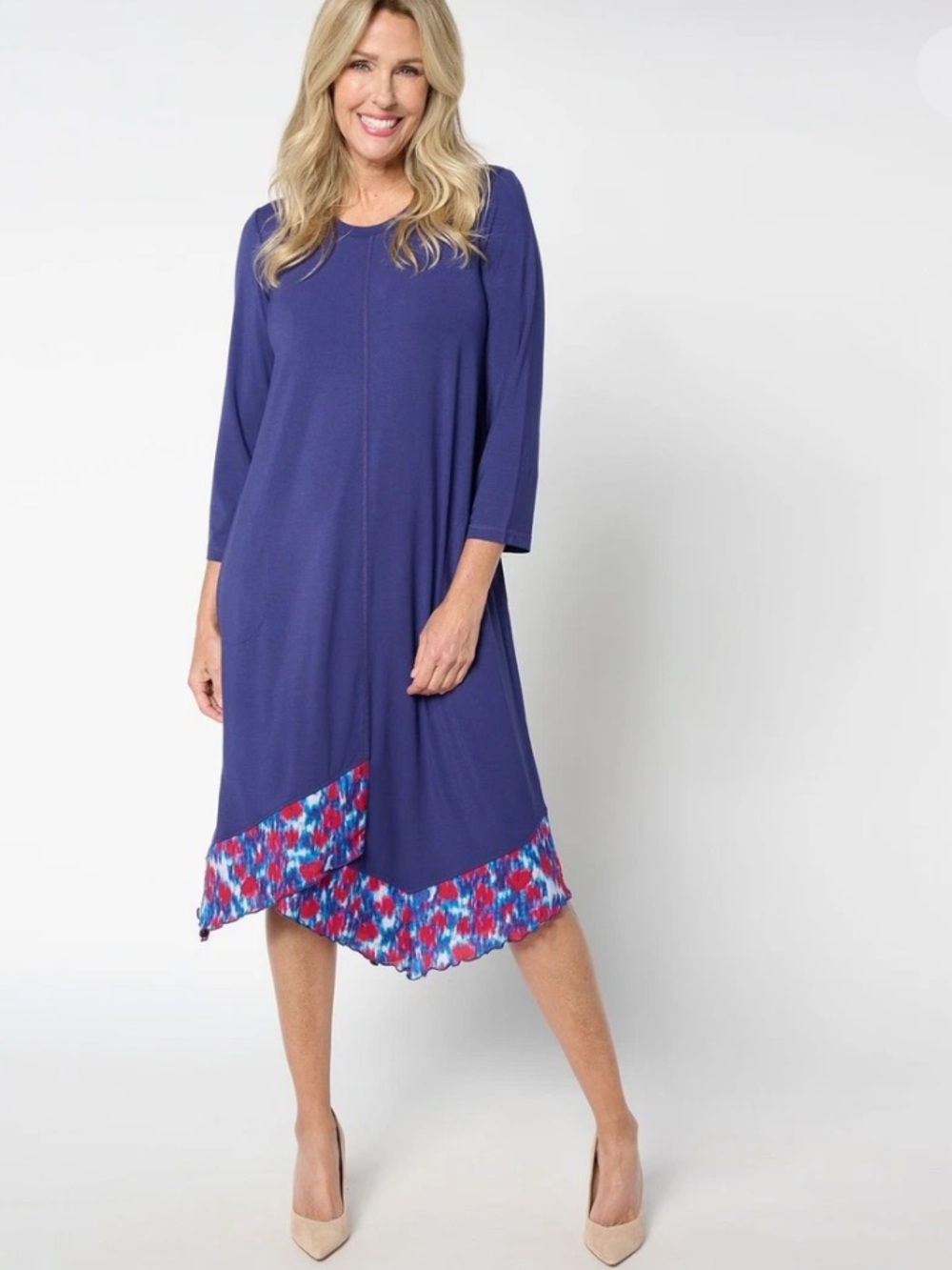 Logo Lori Goldstein Stepped Hem Dress NWT Women’s Size Small Blue/Purple QVC